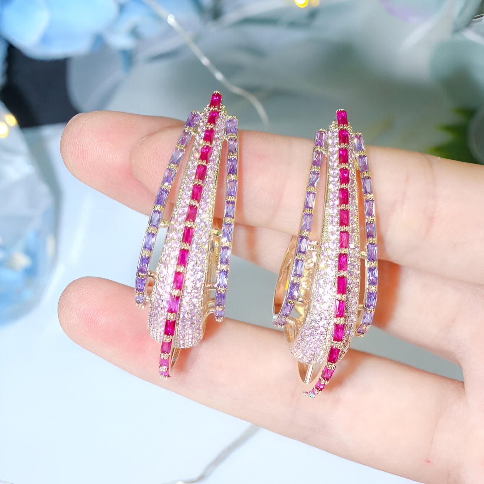 Crystal Long Hoop Earrings - JR NEST