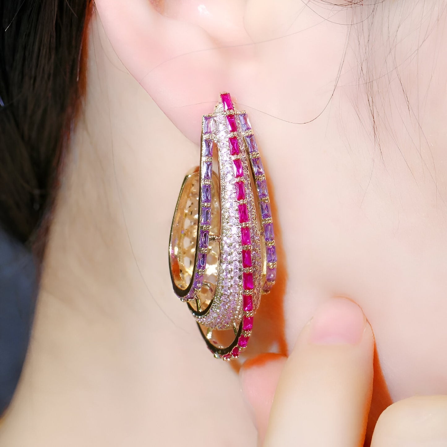 Crystal Long Hoop Earrings - JR NEST