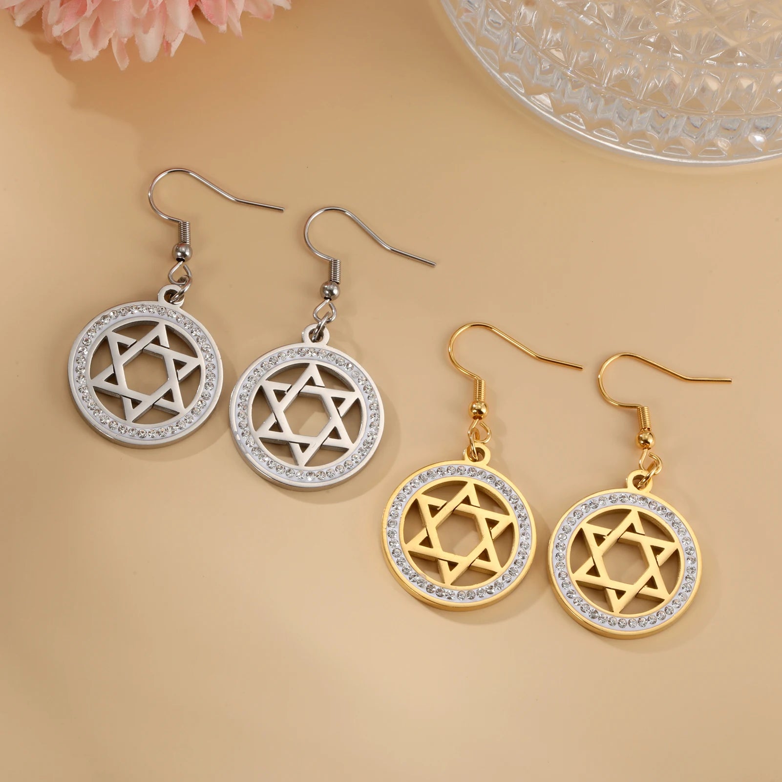 Star of David Clear Earring