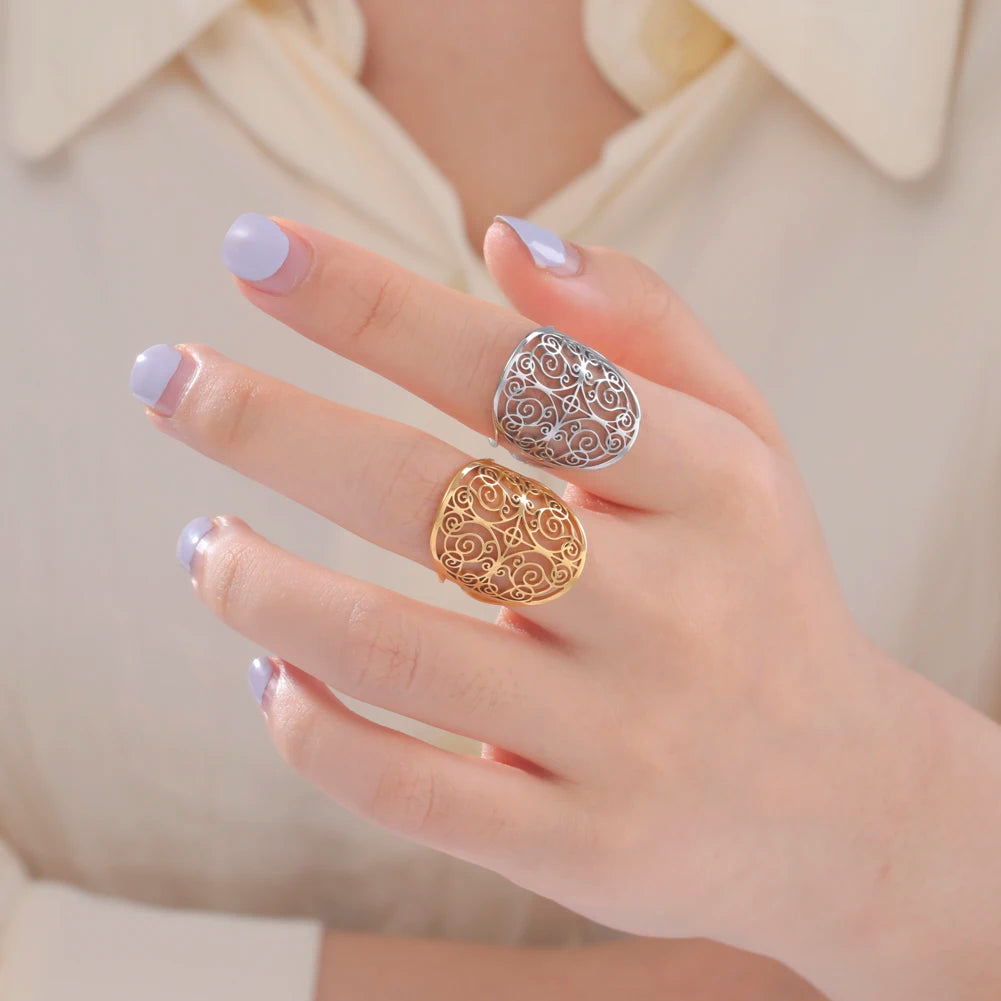 Adjustable Filigree Flower Rings 