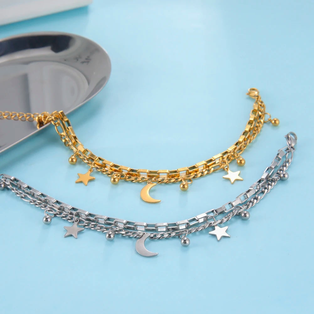 Stainless Steel Star Moon Bracelet