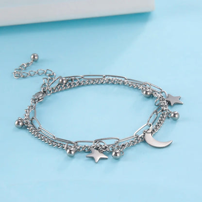 Stainless Steel Star Moon Bracelet