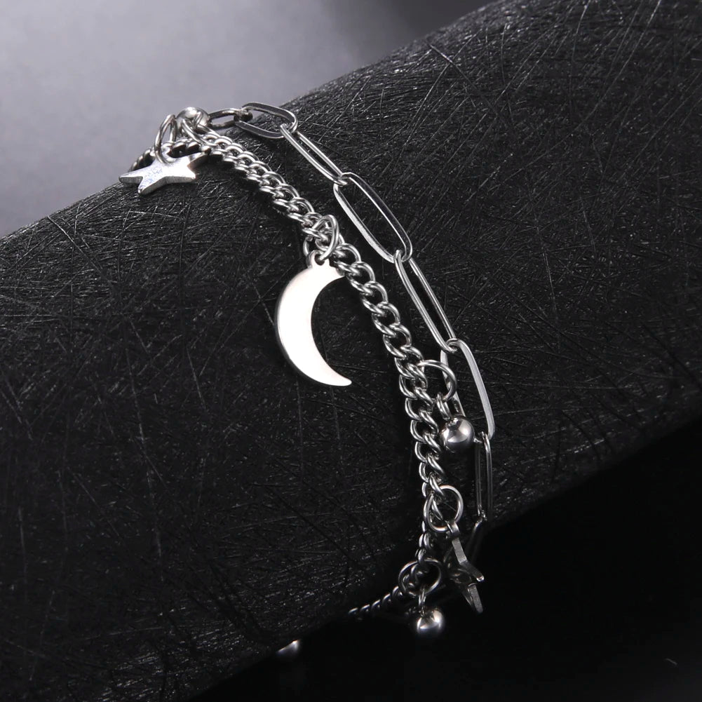 Stainless Steel Star Moon Bracelet