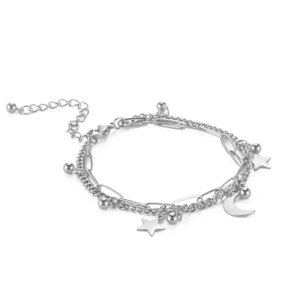 Stainless Steel Star Moon Bracelet