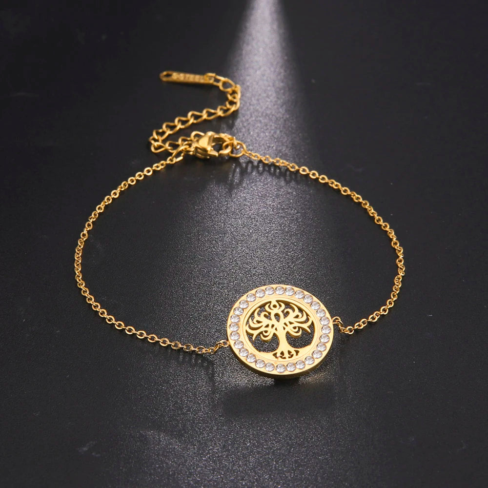 Gold Zircon Tree Charm Bracelet