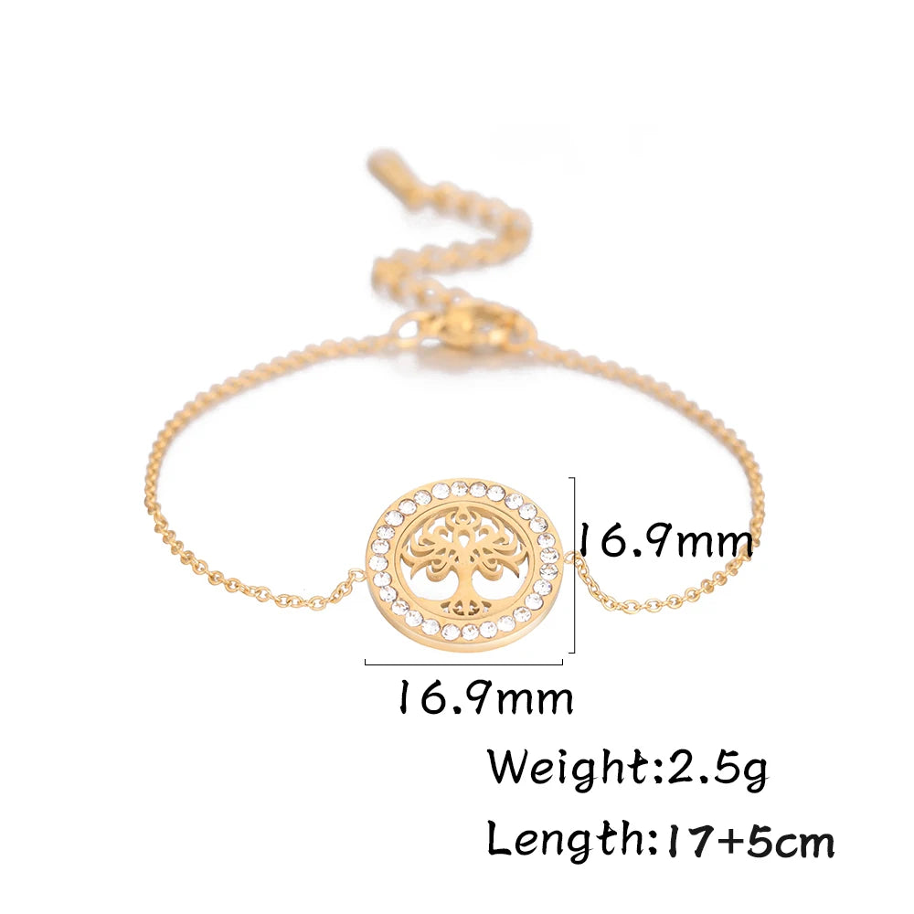 Gold Zircon Tree Charm Bracelet