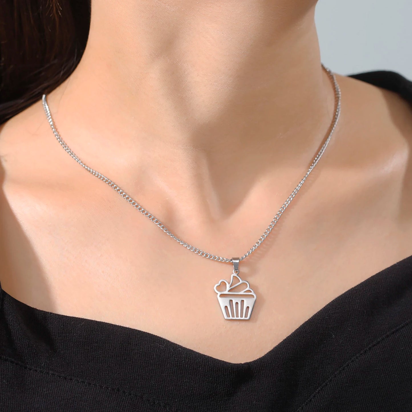 Stainless Steel Cupcake Necklace