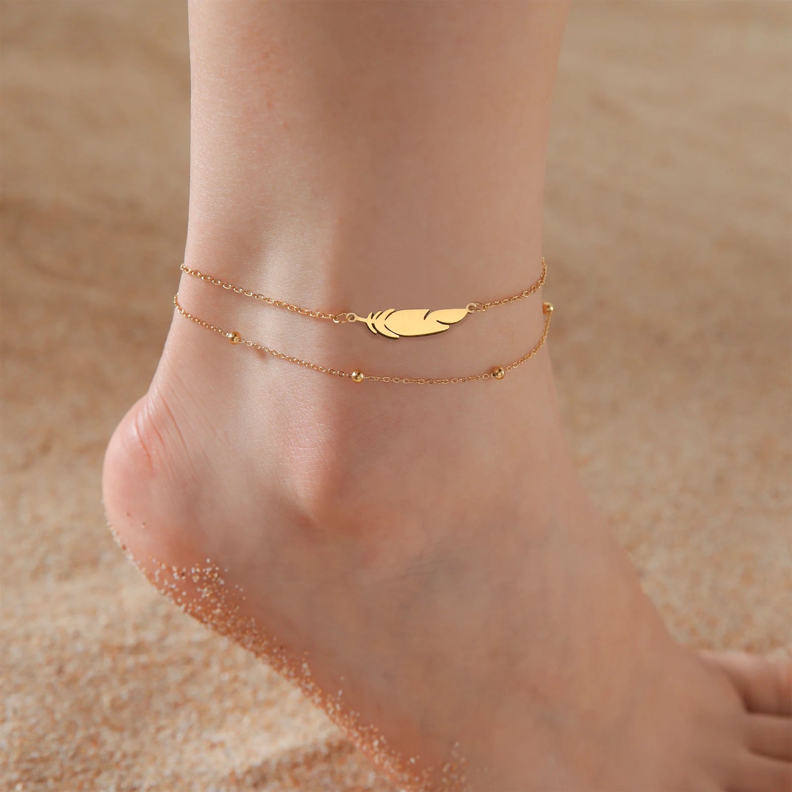 Stainless Steel Feather Anklet