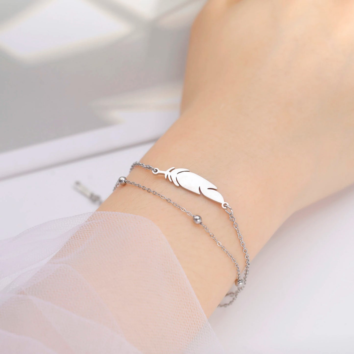 Stainless Steel Feather Anklet