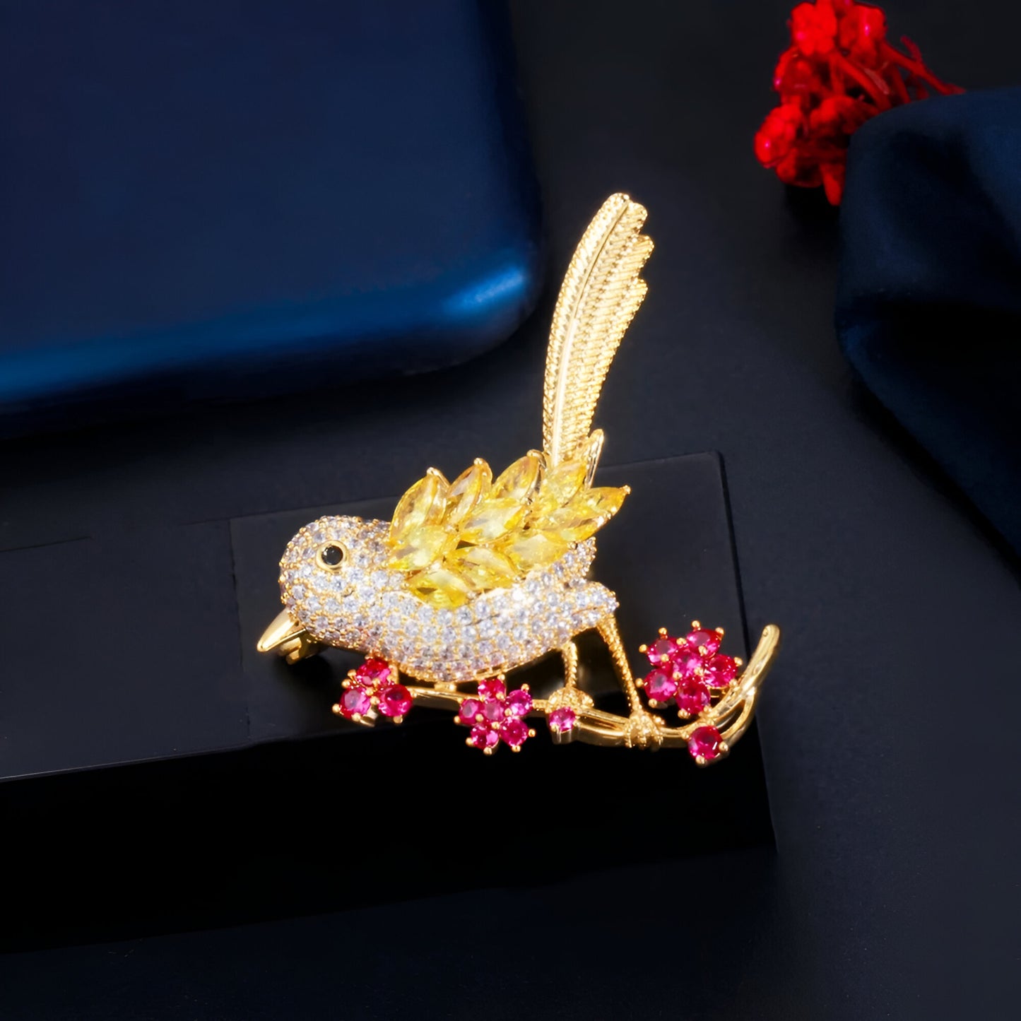 Zirconia Paved Bird Brooch