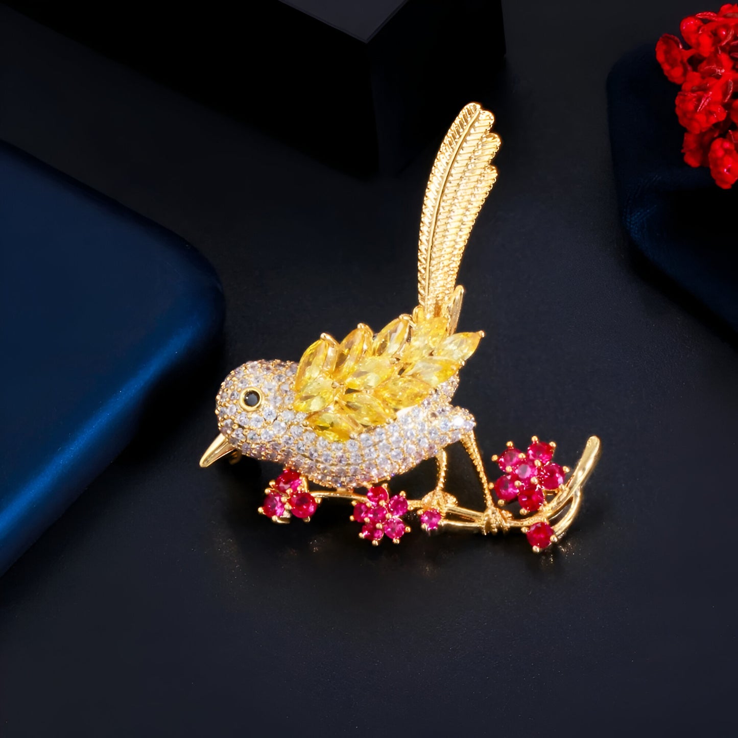 Zirconia Paved Bird Brooch