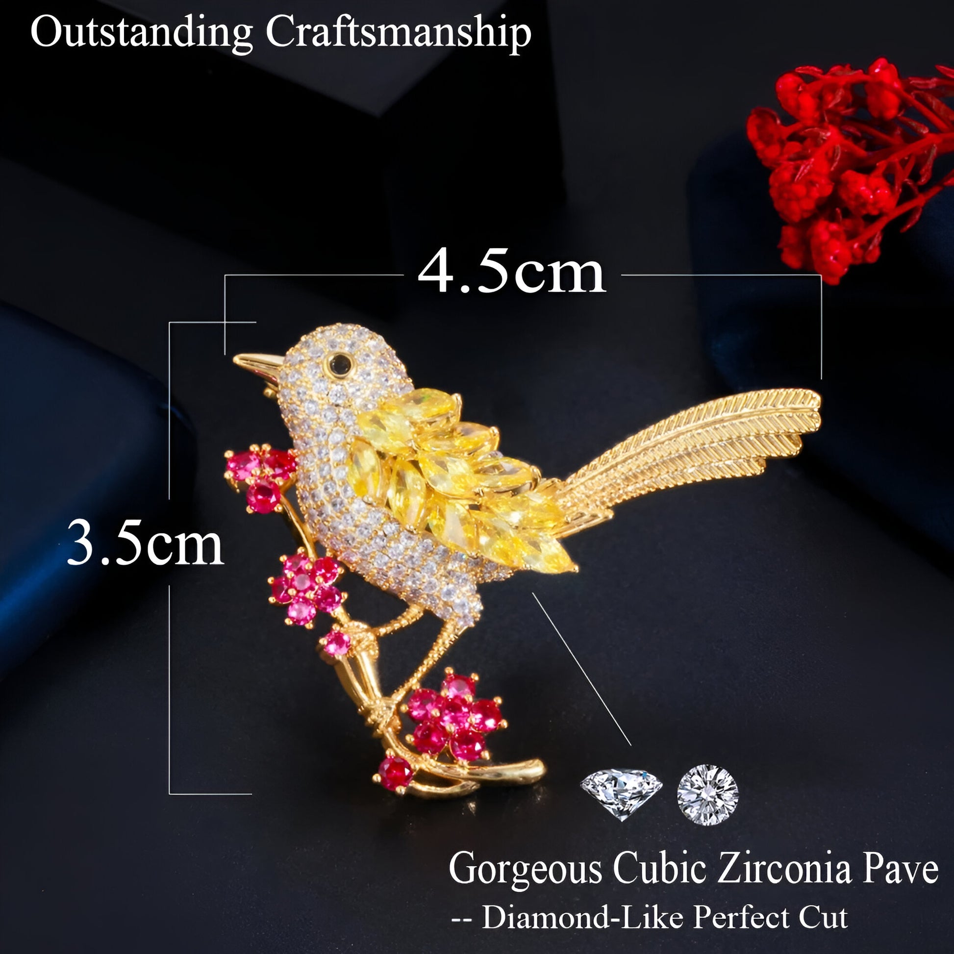 Zirconia Paved Bird Brooch